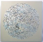 A 20th century absract stretched oil on canvas painting having spherical glitter ball design set