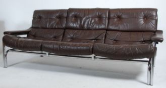 An original 20th century 1970's Pieff ' Alpha '  sofa by Tim Bates. The stunning large brown leather