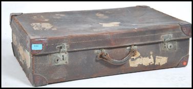 Early 20th Century large vintage leather suitcase