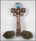 A pair of brass ashtrays in the from of horse shoe