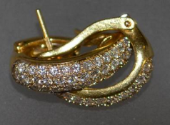 18ct gold and diamond earrings with pave set diamonds totalling approx 50pts. Total weight 6.8g.