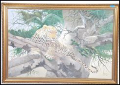 A large oil on canvas picture of a recumbent Leopa