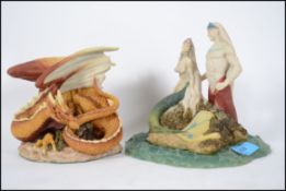 2x original Enchantica figures of a Merman & Drago