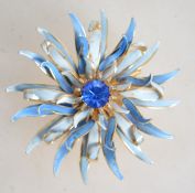 A large vintage 1960s enamel and rhinestone flower