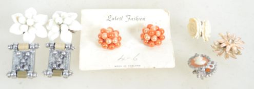 Six pairs of vintage clip on earrings to include a