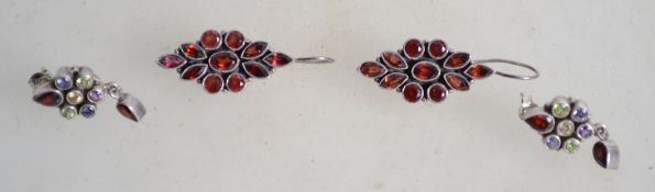 Two pairs of gem set sterling silver earrings one