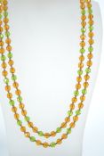 A vintage hand knotted crystal bead necklace havin