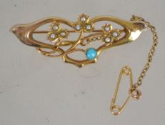 A 9ct gold vintage Art Nouveau ladies turquoise an