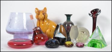 A good group of studio glass paperweights and othe
