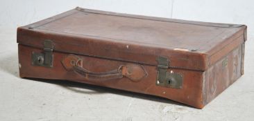 Early 20th Century large vintage leather suitcase