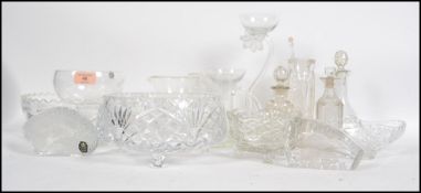 A good collection of cut glass item to include bow
