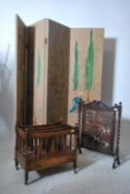 A 1920's oak barley twist fire screen together wit
