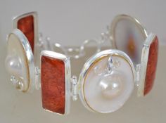 A 925 silver bracelet set with blister pearl and a