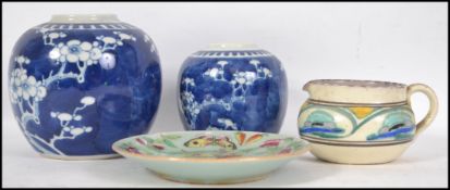 A collection of ceramics to include 2 Chinese Kang-xi blue and white ceramic jars, each with