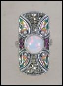 An Art Deco style silver ladies ring set with marc