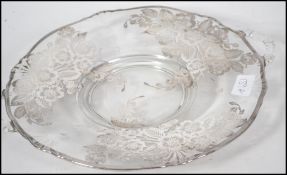 An early 20th century, possibly Edwardian Czech clear glass and silver overlay cake plate being twin