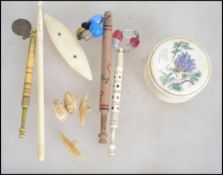 Three 19th century lace makers bobbins together wi