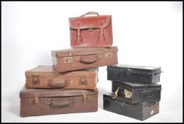 A collection of 3 vintage ebonised metal deed boxe