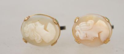 A pair of 9ct gold mounted screw back cameo earrin