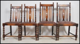 A set of 4 1920's oak barleytwist dining chairs. R