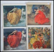 A set of 4 retro mid century Spanish flamenco danc
