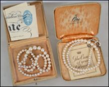 A vintage Ciro pearl necklace having 9ct gold barr