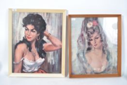 A mid century retro framed print of a maiden by H.