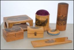A collection of vintage treen worked mauchline war