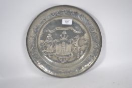 A believed circa 1820s pewter plate with embossed