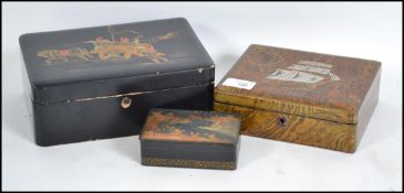 A group of three Oriental lacquered boxes to inclu