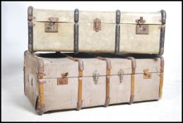 2 vintage early 20th century canvas and wooden bou