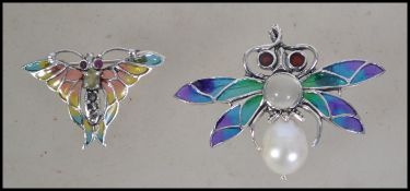 Two ladies contemporary silver plique a jour bug b