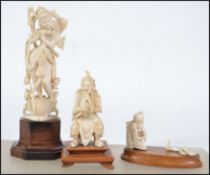 A group of three vintage Indian carved bone ? piec