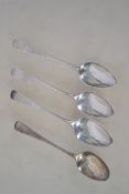 A set of 4 Georgian silver hallmarked teaspoons by