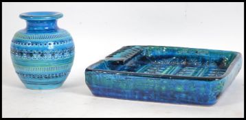 A vintage 20th century Bitossi Aldo Londi Rimini blue glaze pottery vase together with a similar