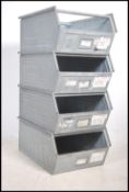 A set of 4 industrial large metal tote trays - pic