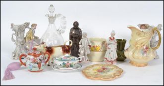 A collection of items to include 19th century spill vases, a pretty Mary Gregory decanter etc please