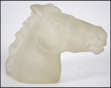 A stunning 20th century pressed frosted glass of a horses head possibly French in origin. Measures
