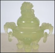 A Chinese carved jade censor, the cover with Dog o