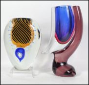 A fabulous Kosta style glass sculpture / vase with swirl decoration raised on square plinth base