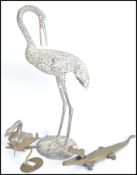 A collection of items to include a brass crocodile