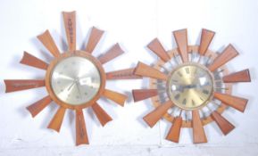 2 mid century retro teak wood starburst wall clock
