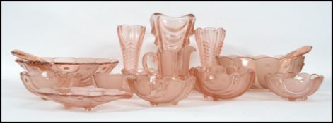 A 1930's extensive Art Deco peach glass dinner  /