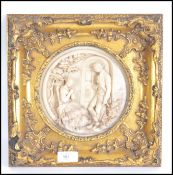 An unusual believed marble relief worked plaque being moulded with courting lady and gentleman