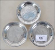 Three Egyptian silver hallmarked peanut dishes cha