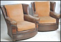 1930's Art deco club armchairs, comprising of stud