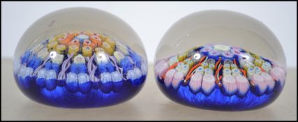2 believed early 20th century possiibly Perthshire millefiori paperweights both with blueglass inner