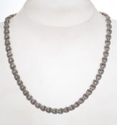 A sterling silver 925 marcasite leaf link necklace chain having a box clasp. Weighs 33.6 grams and