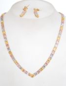 A sterling silver fancy link multi coloured necklace and earring demi-parure. Marked 925 to clasp.