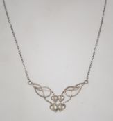 A sterling silver 925 pendant necklace in the Art Nouveau style having a bolt ring clasp. Chain